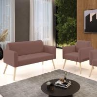 Sofá Namoradeira Com Poltrona Pés Palito Natural Marisa Veludo D03 - D\'rossi Cor Rose - 2