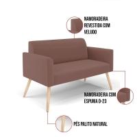 Sofá Namoradeira Com Poltrona Pés Palito Natural Marisa Veludo D03 - D\'rossi Cor Rose - 7