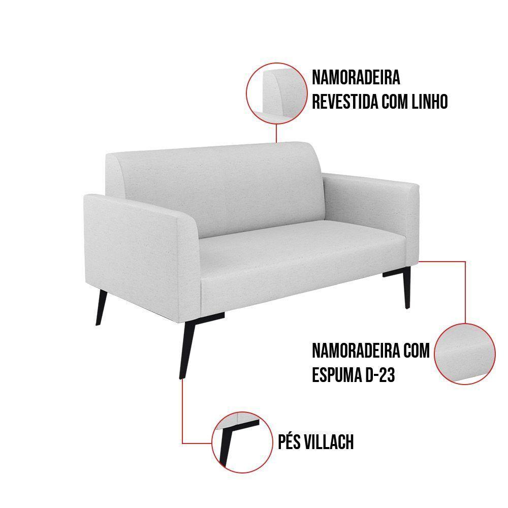 Sofá Namoradeira Com Poltrona Pés Villach Marisa Linho D03 - D\'rossi Cor A05 Cinza - 3