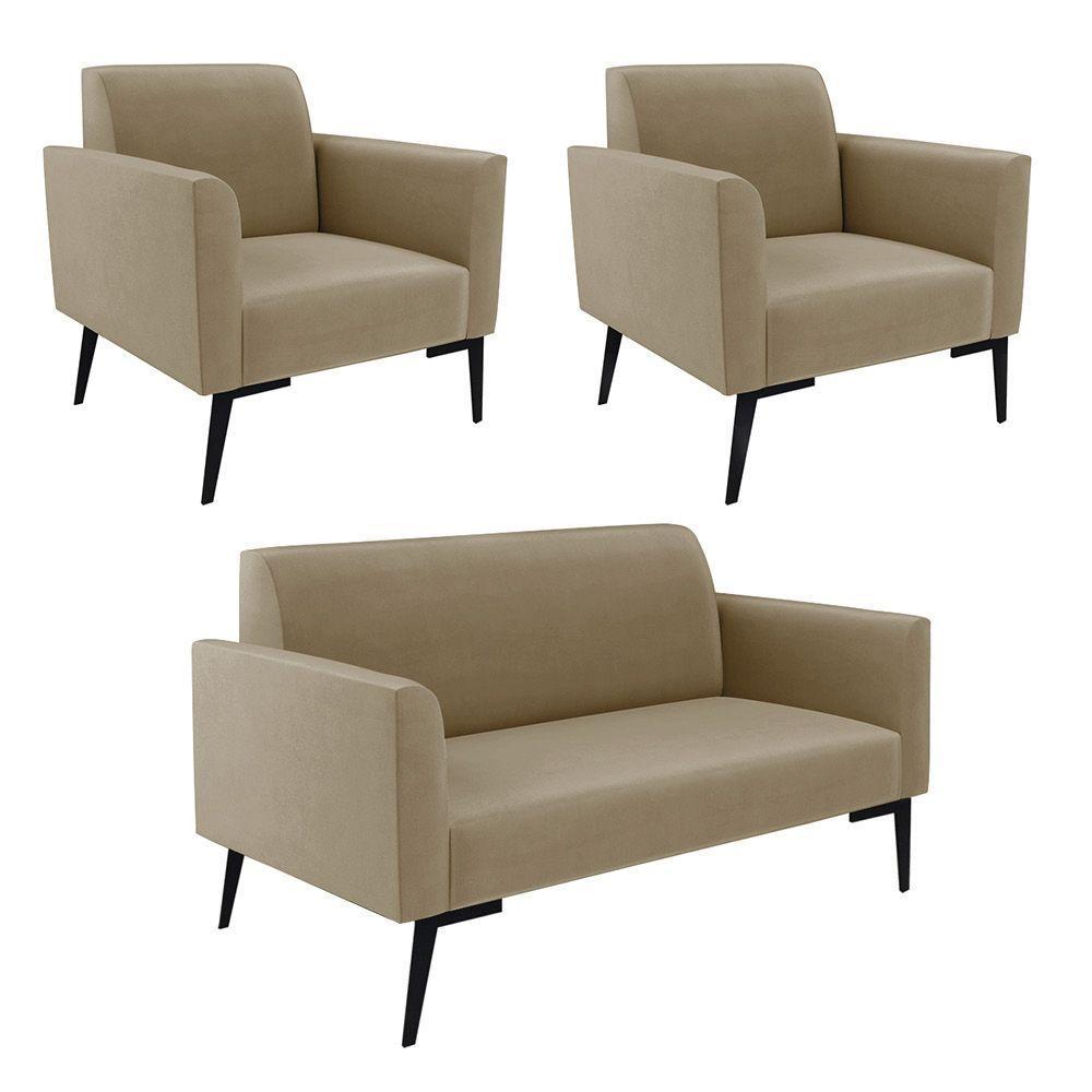 Sofá Namoradeira Com 2 Poltronas Pés Villach Marisa Suede D03 - D\'rossi Cor Marrom Rato - 1