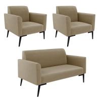 Sofá Namoradeira Com 2 Poltronas Pés Villach Marisa Suede D03 - D\'rossi Cor Marrom Rato - 1