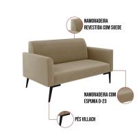 Sofá Namoradeira Com 2 Poltronas Pés Villach Marisa Suede D03 - D\'rossi Cor Marrom Rato - 6
