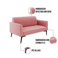 Sofá Namoradeira Com 2 Poltronas Pés Villach Marisa Suede D03 - D\'rossi Cor Rose - 2