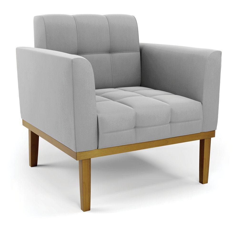 Namoradeira Com 2 Poltronas Base De Madeira Castanho Elisa Suede D03 - D\'rossi Cor Cinza - 6
