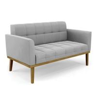 Namoradeira Com 2 Poltronas Base De Madeira Castanho Elisa Suede D03 - D\'rossi Cor Cinza - 5