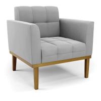 Namoradeira Com 2 Poltronas Base De Madeira Castanho Elisa Suede D03 - D\'rossi Cor Cinza - 6