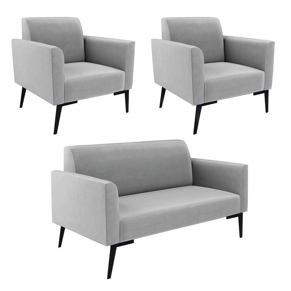 Sofá Namoradeira Com 2 Poltronas Pés Villach Marisa Suede D03 - D\'rossi Cor Cinza - 1