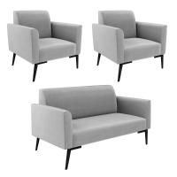 Sofá Namoradeira Com 2 Poltronas Pés Villach Marisa Suede D03 - D\'rossi Cor Cinza - 1