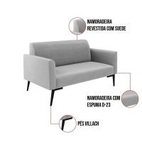 Sofá Namoradeira Com 2 Poltronas Pés Villach Marisa Suede D03 - D\'rossi Cor Cinza - 6