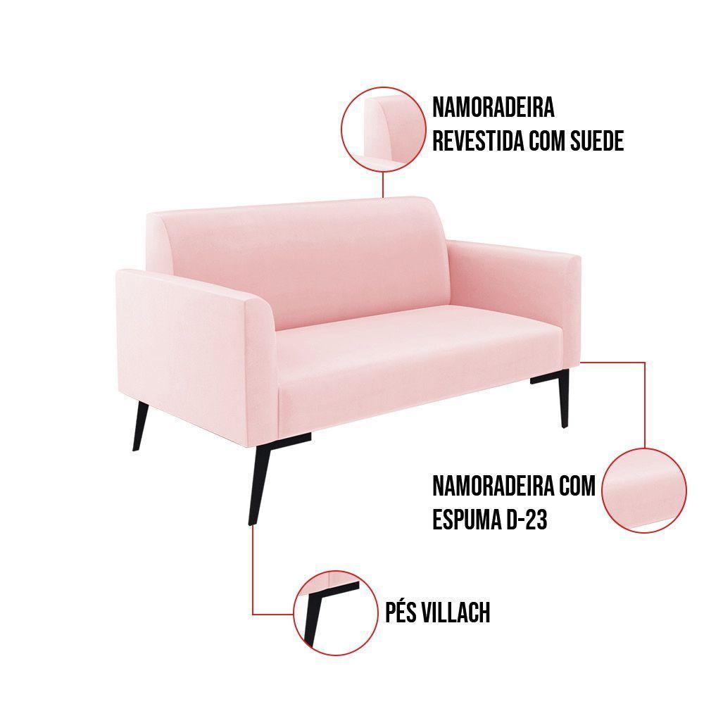 Sofá Namoradeira Com 2 Poltronas Pés Villach Marisa Suede D03 - D\'rossi Cor Rosa Bebê - 4