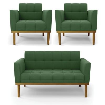 Namoradeira Com 2 Poltronas Base De Madeira Castanho Elisa Suede D03 - D\'rossi Cor Verde