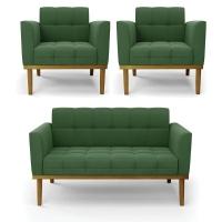 Namoradeira Com 2 Poltronas Base De Madeira Castanho Elisa Suede D03 - D\'rossi Cor Verde - 1