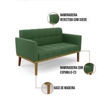 Namoradeira Com 2 Poltronas Base De Madeira Castanho Elisa Suede D03 - D\'rossi Cor Verde