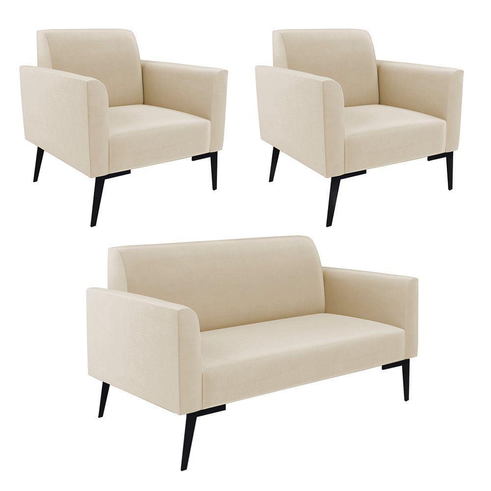 Sofá Namoradeira Com 2 Poltronas Pés Villach Marisa Suede D03 - D\'rossi Cor Bege - 1