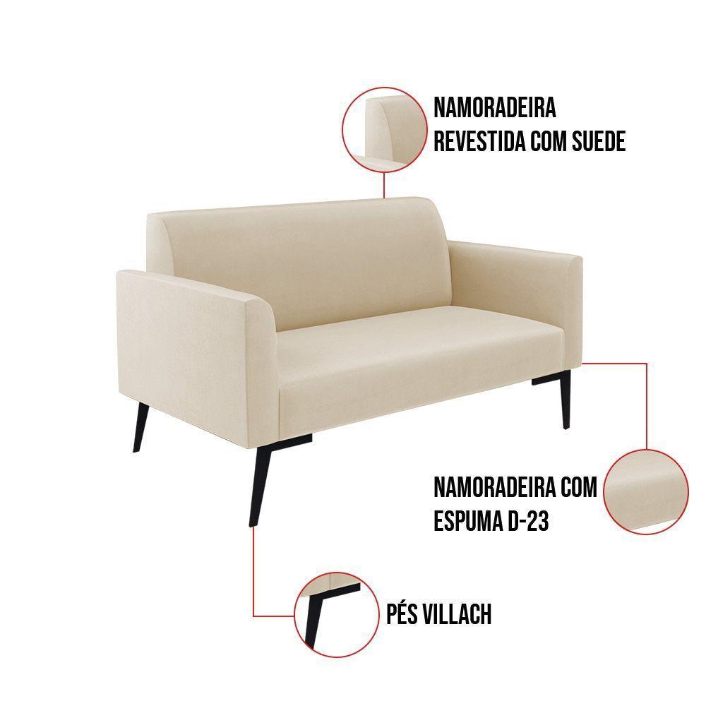 Sofá Namoradeira Com 2 Poltronas Pés Villach Marisa Suede D03 - D\'rossi Cor Bege - 4