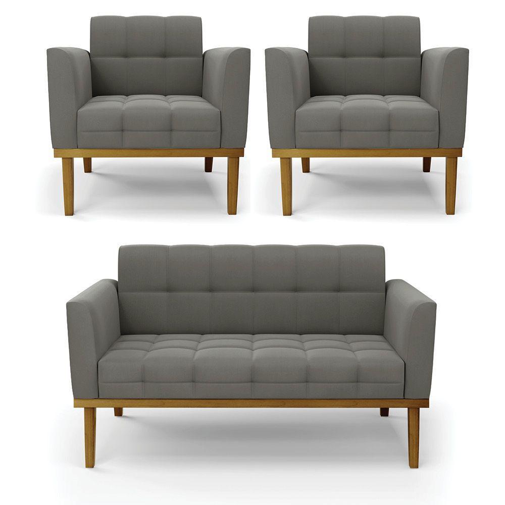 Namoradeira Com 2 Poltronas Base De Madeira Castanho Elisa Suede D03 - D\'rossi Cor Grafite - 1