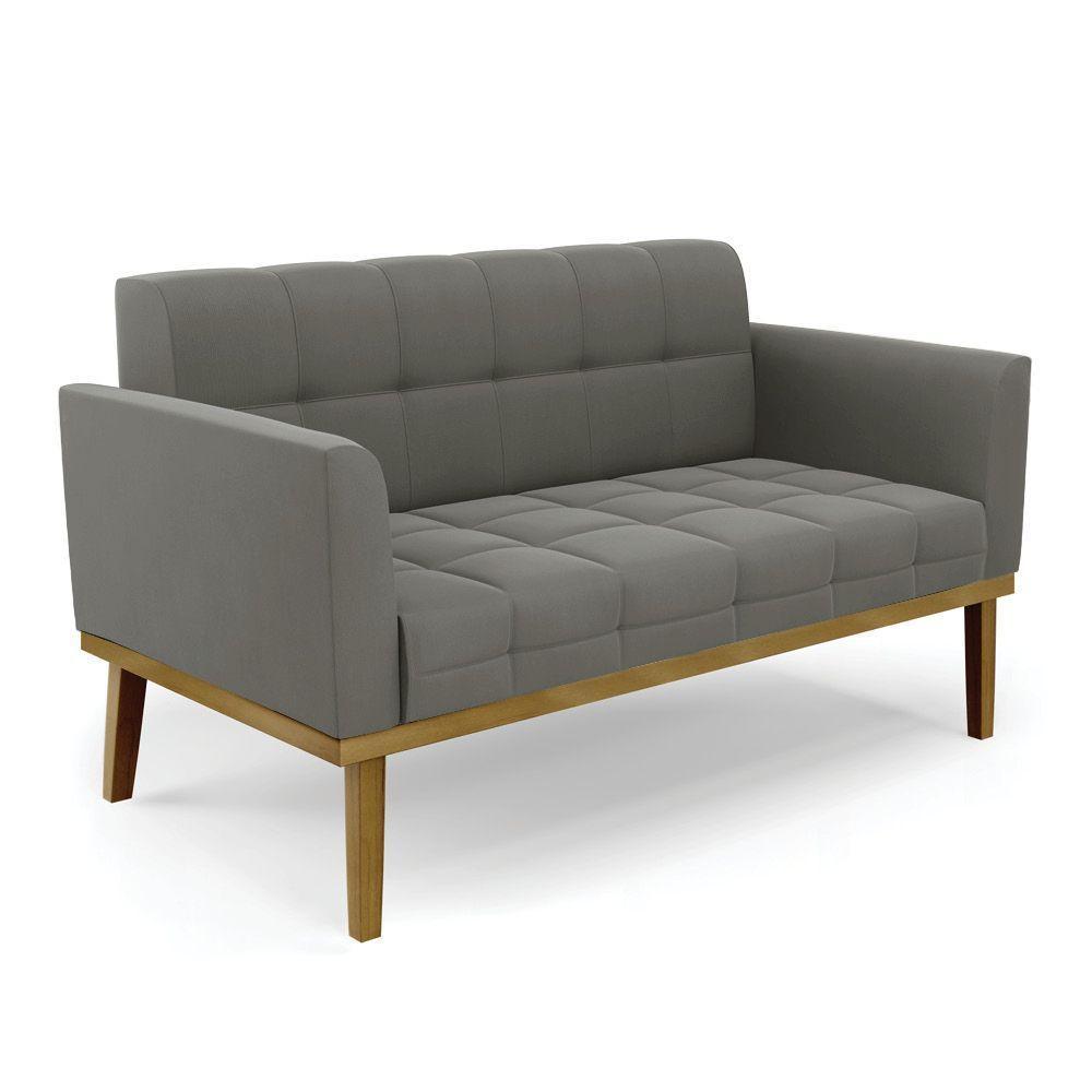 Namoradeira Com 2 Poltronas Base De Madeira Castanho Elisa Suede D03 - D\'rossi Cor Grafite - 3