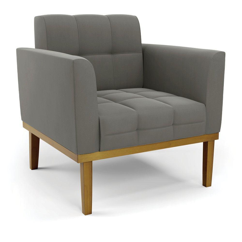 Namoradeira Com 2 Poltronas Base De Madeira Castanho Elisa Suede D03 - D\'rossi Cor Grafite - 7