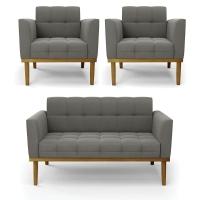 Namoradeira Com 2 Poltronas Base De Madeira Castanho Elisa Suede D03 - D\'rossi Cor Grafite - 1