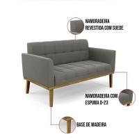 Namoradeira Com 2 Poltronas Base De Madeira Castanho Elisa Suede D03 - D\'rossi Cor Grafite - 5