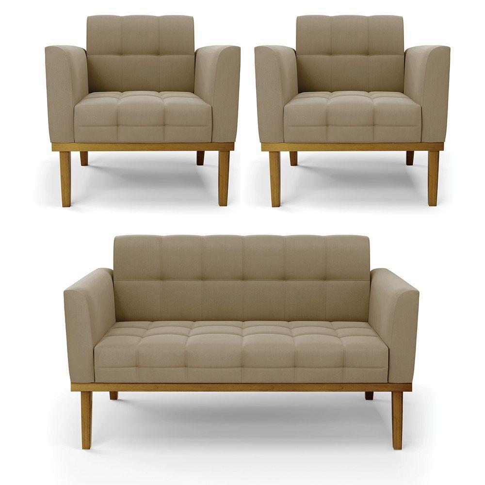 Namoradeira Com 2 Poltronas Base De Madeira Castanho Elisa Suede D03 - D\'rossi Cor Marrom Rato - 1