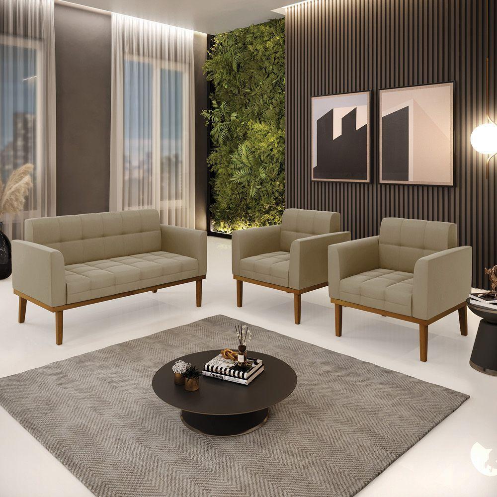 Namoradeira Com 2 Poltronas Base De Madeira Castanho Elisa Suede D03 - D\'rossi Cor Marrom Rato - 4