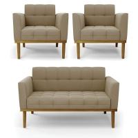 Namoradeira Com 2 Poltronas Base De Madeira Castanho Elisa Suede D03 - D\'rossi Cor Marrom Rato - 1