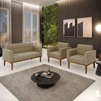 Namoradeira Com 2 Poltronas Base De Madeira Castanho Elisa Suede D03 - D\'rossi Cor Marrom Rato