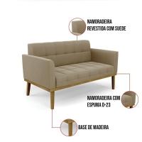 Namoradeira Com 2 Poltronas Base De Madeira Castanho Elisa Suede D03 - D\'rossi Cor Marrom Rato - 8
