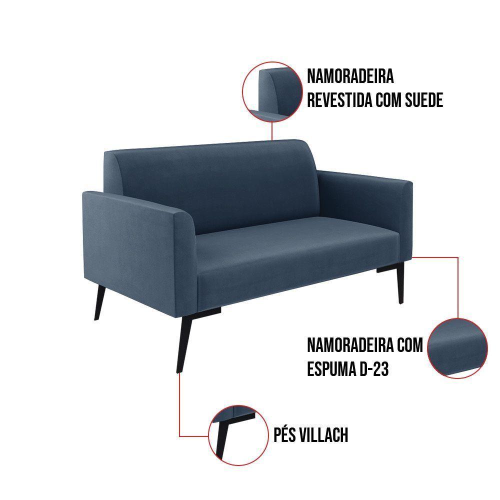 Sofá Namoradeira Com 2 Poltronas Pés Villach Marisa Suede D03 - D\'rossi Cor Azul Marinho - 6