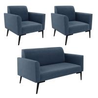 Sofá Namoradeira Com 2 Poltronas Pés Villach Marisa Suede D03 - D\'rossi Cor Azul Marinho - 1