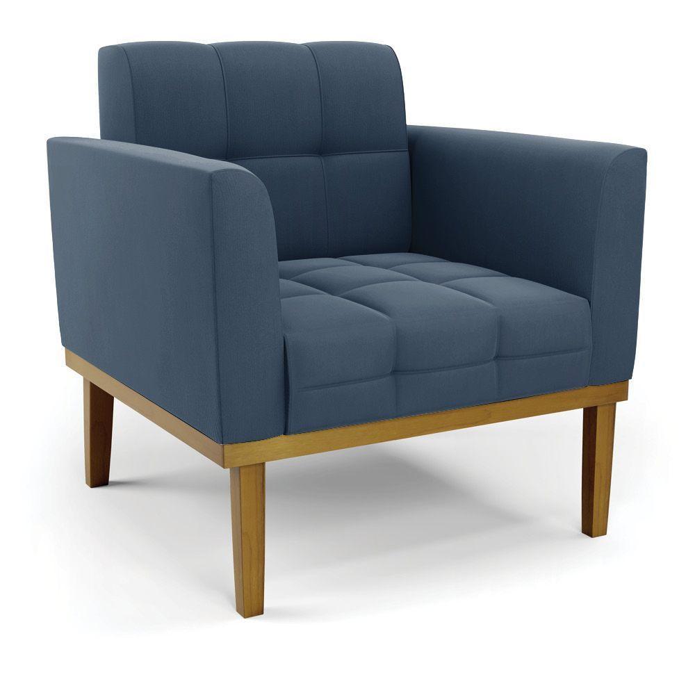 Namoradeira Com 2 Poltronas Base De Madeira Castanho Elisa Suede D03 - D\'rossi Cor Azul Marinho - 4