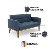 Namoradeira Com 2 Poltronas Base De Madeira Castanho Elisa Suede D03 - D\'rossi Cor Azul Marinho - 7