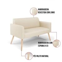 Sofá Namoradeira Com 2 Poltronas Pés Palito Natural Marisa Linho D03 - D\'rossi Cor A19 Bege - 8