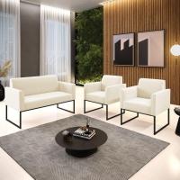 Sofá Namoradeira Com 2 Poltronas Base Industrial Preto Marisa Veludo D03 - D\'rossi Cor Bege - 2