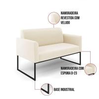 Sofá Namoradeira Com 2 Poltronas Base Industrial Preto Marisa Veludo D03 - D\'rossi Cor Bege - 5