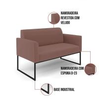 Sofá Namoradeira Com 2 Poltronas Base Industrial Preto Marisa Veludo D03 - D\'rossi Cor Rose - 3
