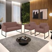 Sofá Namoradeira Com 2 Poltronas Base Industrial Preto Marisa Veludo D03 - D\'rossi Cor Rose - 5