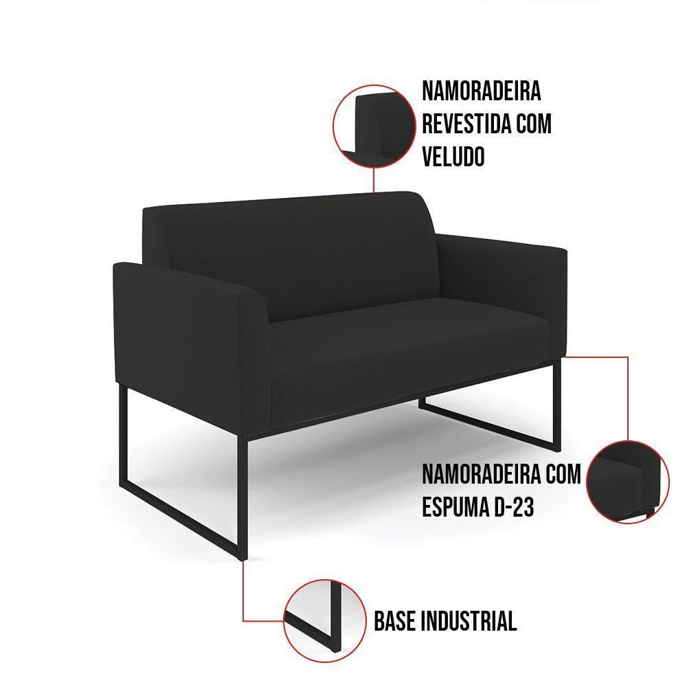 Sofá Namoradeira Com 2 Poltronas Base Industrial Preto Marisa Veludo D03 - D\'rossi Cor Preto - 8