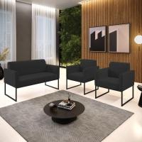 Sofá Namoradeira Com 2 Poltronas Base Industrial Preto Marisa Veludo D03 - D\'rossi Cor Preto - 7