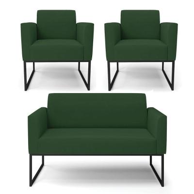 Sofá Namoradeira Com 2 Poltronas Base Industrial Preto Marisa Veludo D03-D\'rossi Cor Verde