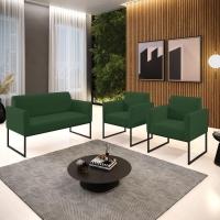 Sofá Namoradeira Com 2 Poltronas Base Industrial Preto Marisa Veludo D03-D\'rossi Cor Verde - 7