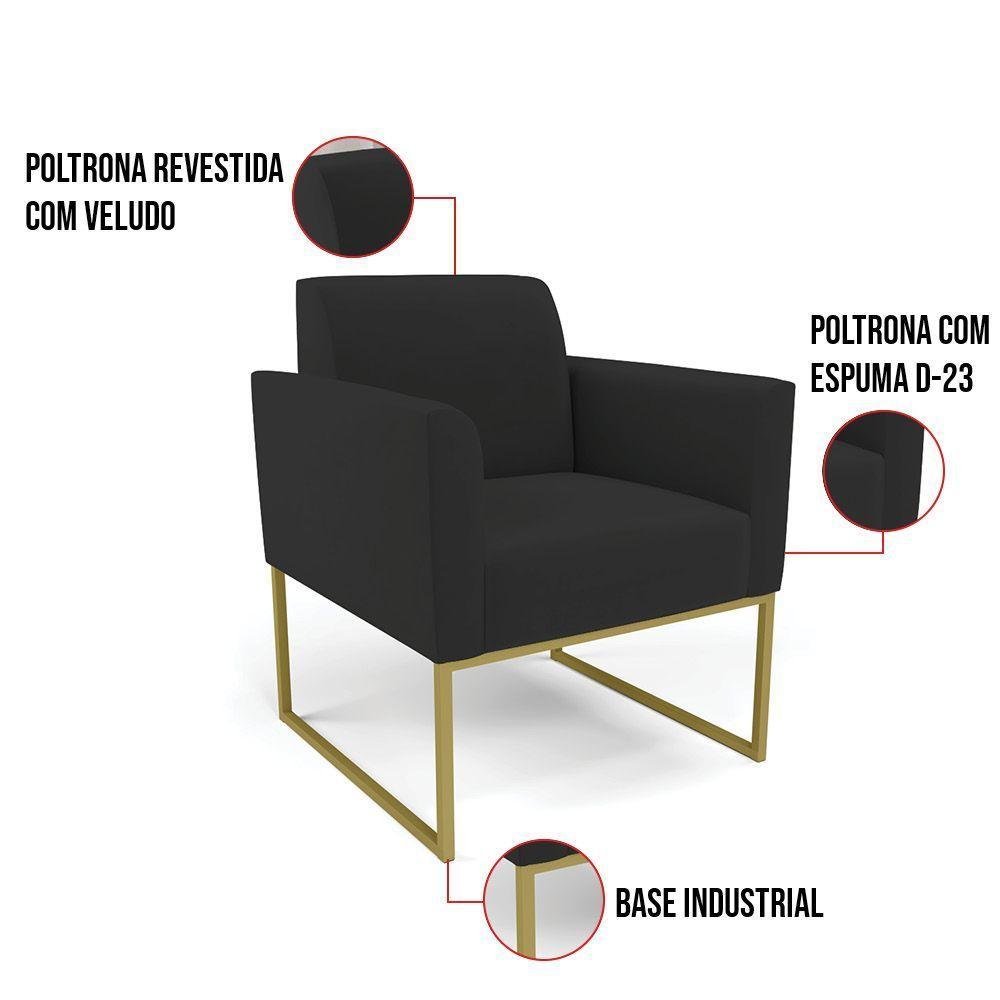 Kit 2 Poltronas Base Industrial Dourado Marisa Veludo D03 - D\'rossi Cor Preto - 5