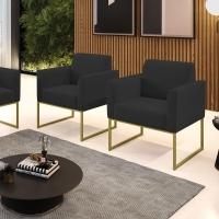 Kit 2 Poltronas Base Industrial Dourado Marisa Veludo D03 - D\'rossi Cor Preto