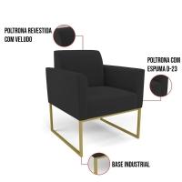 Kit 2 Poltronas Base Industrial Dourado Marisa Veludo D03 - D\'rossi Cor Preto - 5