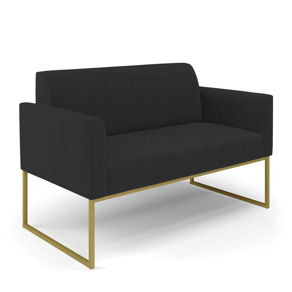 Sofá Namoradeira Com 2 Poltronas Base Industrial Dourado Marisa Veludo D03 - D\'rossi Cor Preto - 4