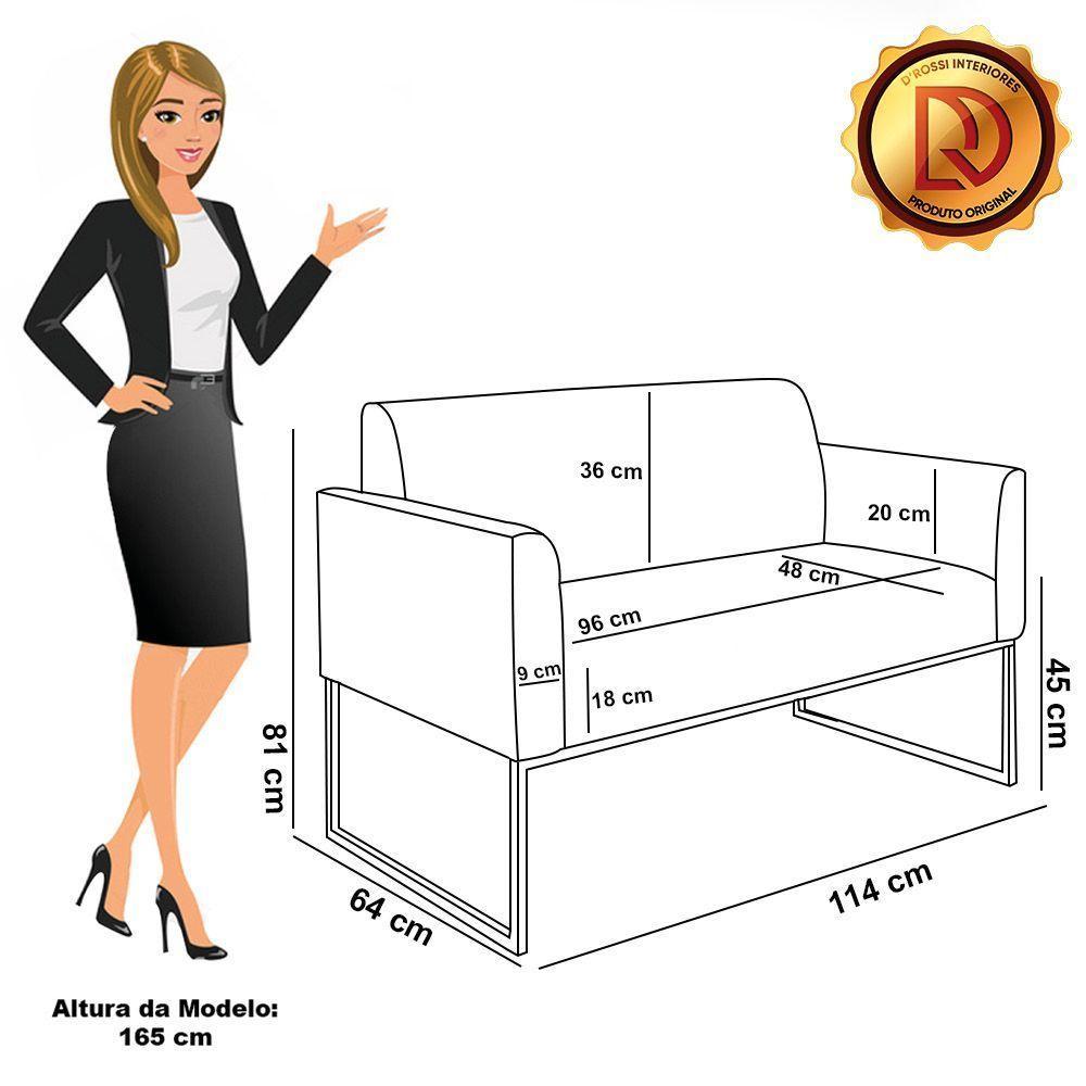 Sofá Namoradeira Com 2 Poltronas Base Industrial Dourado Marisa Veludo D03 - D\'rossi Cor Preto - 5