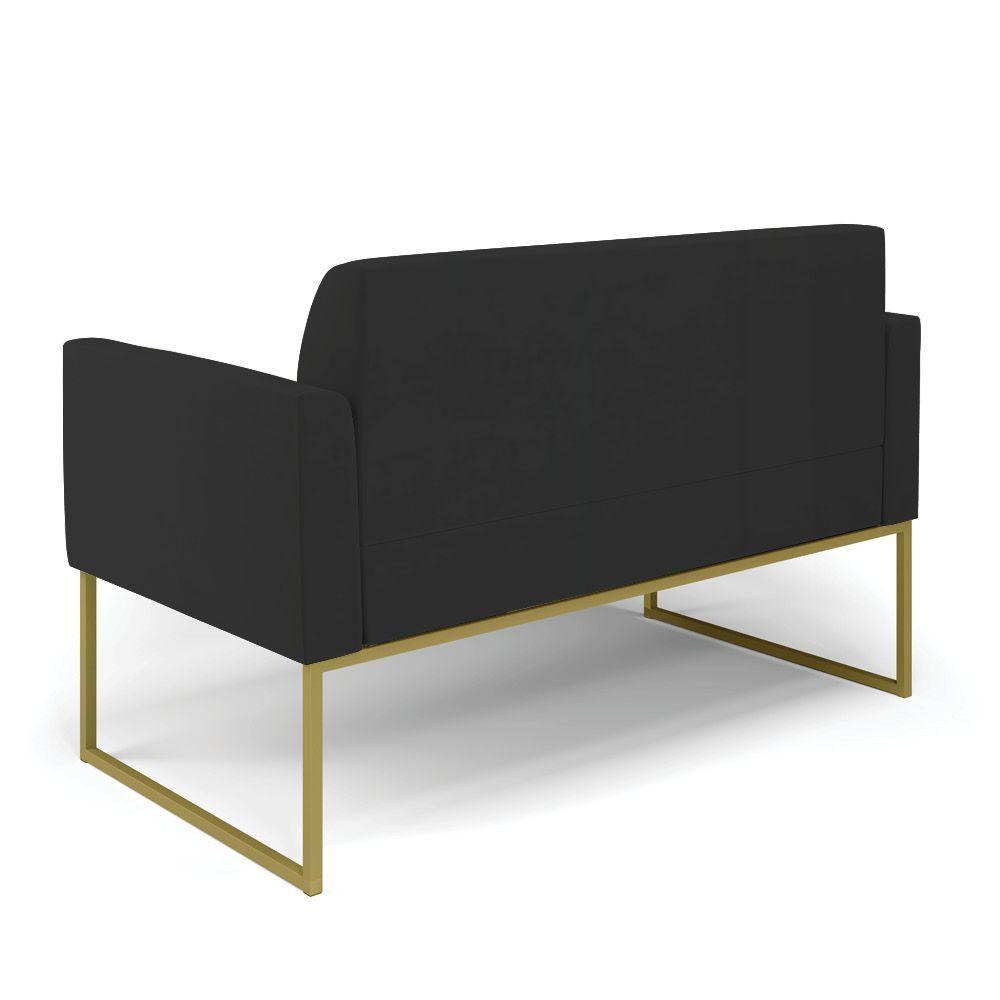 Sofá Namoradeira Com 2 Poltronas Base Industrial Dourado Marisa Veludo D03 - D\'rossi Cor Preto - 8