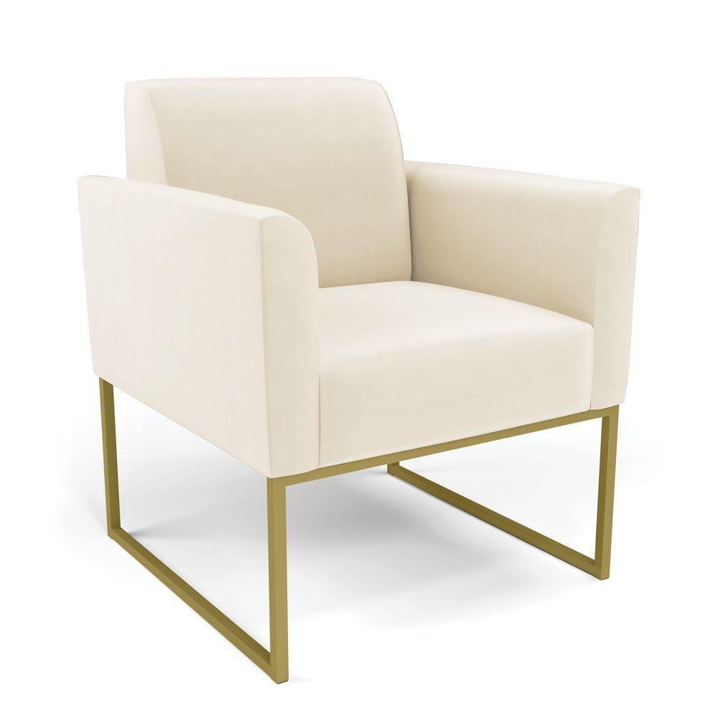 Sofá Namoradeira Com 2 Poltronas Base Industrial Dourado Marisa Veludo D03 - D\'rossi Cor Bege - 6
