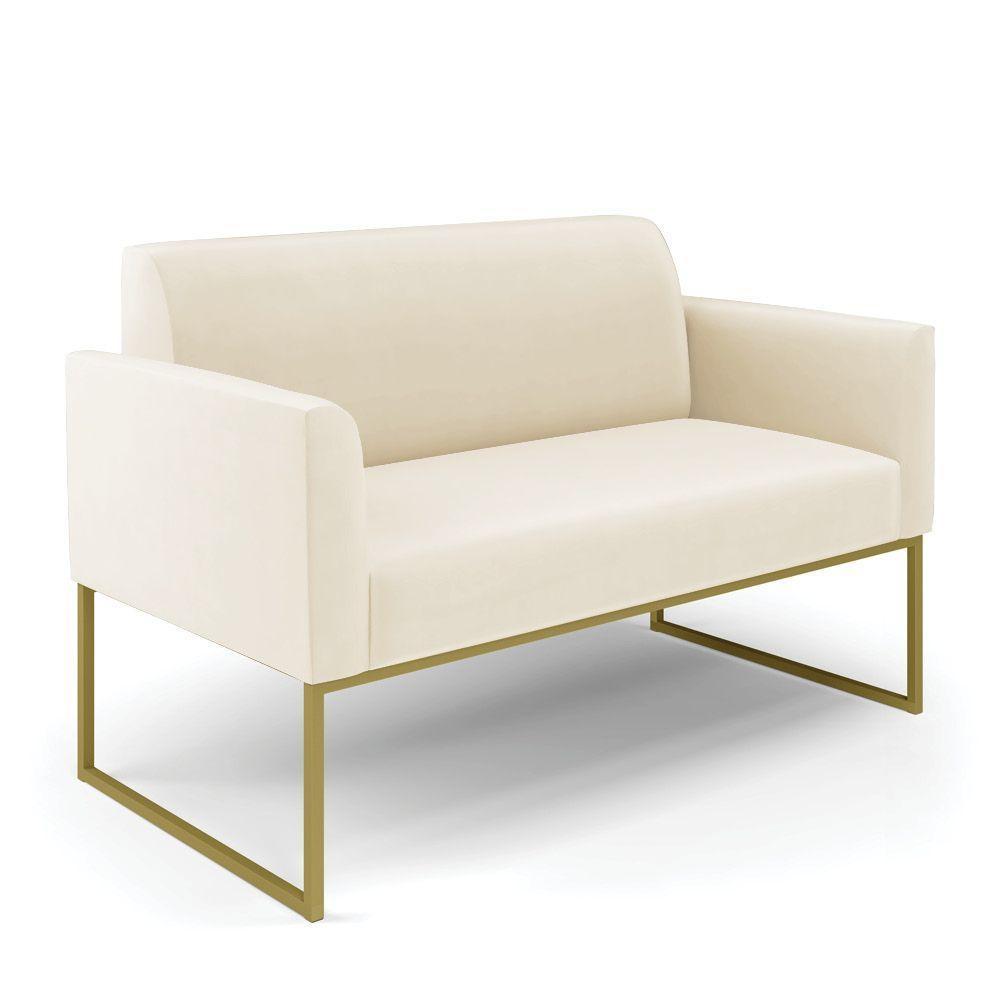 Sofá Namoradeira Com 2 Poltronas Base Industrial Dourado Marisa Veludo D03 - D\'rossi Cor Bege - 8